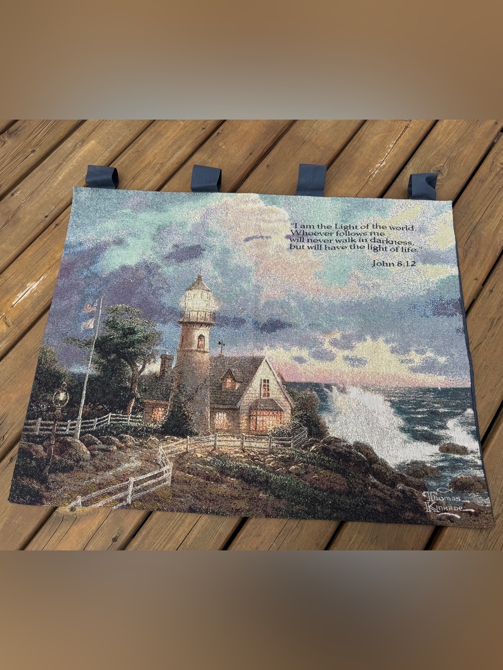 Thomas Kinkade Wall Tapestry Lighthouse (A Light in the Storm) 26 x 33 inches